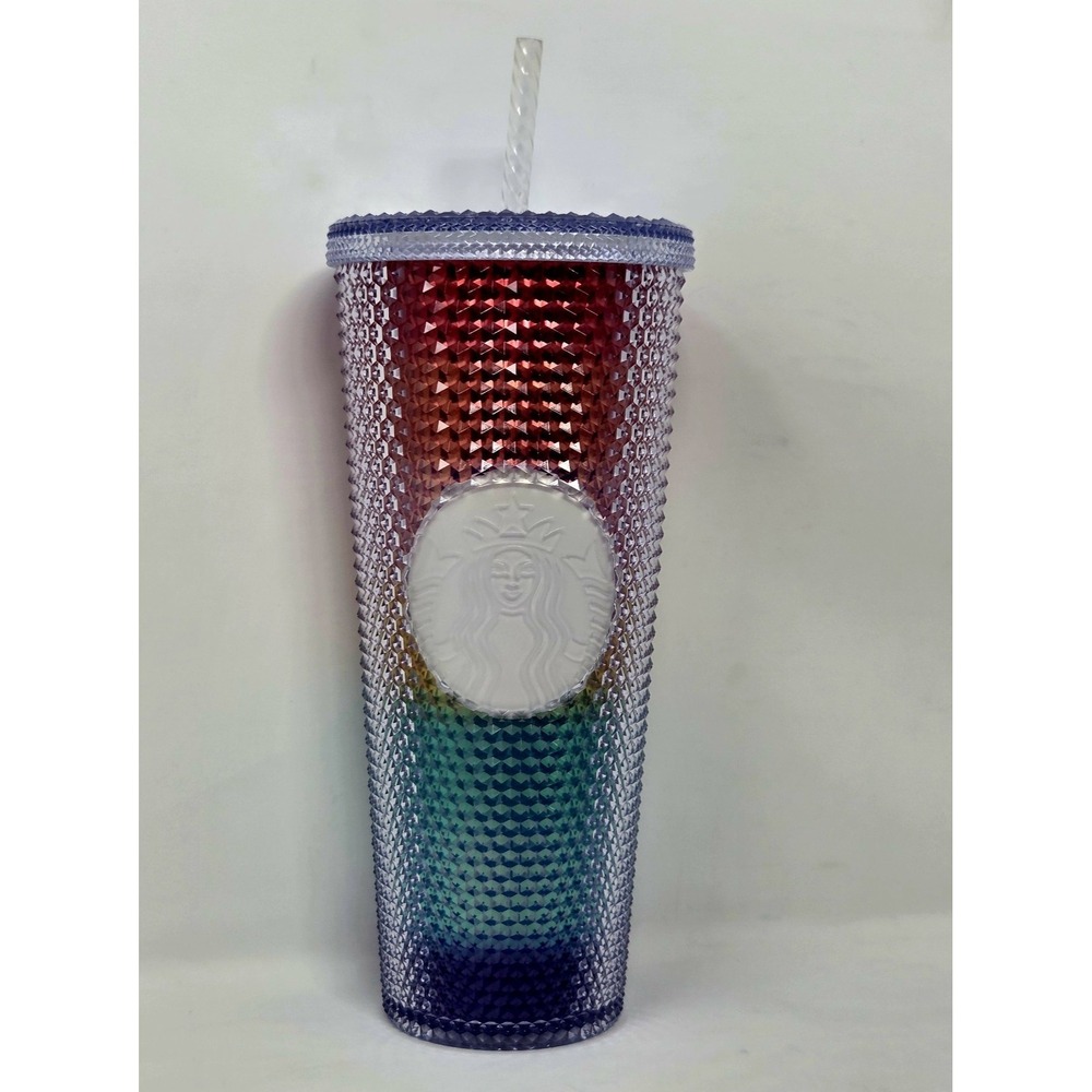 NEW Starbucks Venti Tumbler Studded Rainbow Stripe Pride Diamond Cold Cup 24oz
